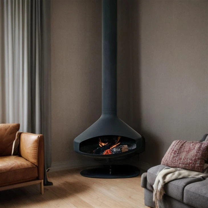 Black Color Indoor Freestanding Steel Fireplace