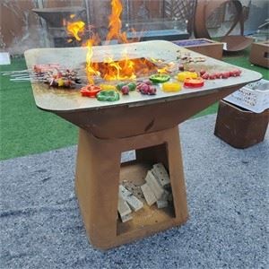 Corten Steel Fire Pit With Log Storage