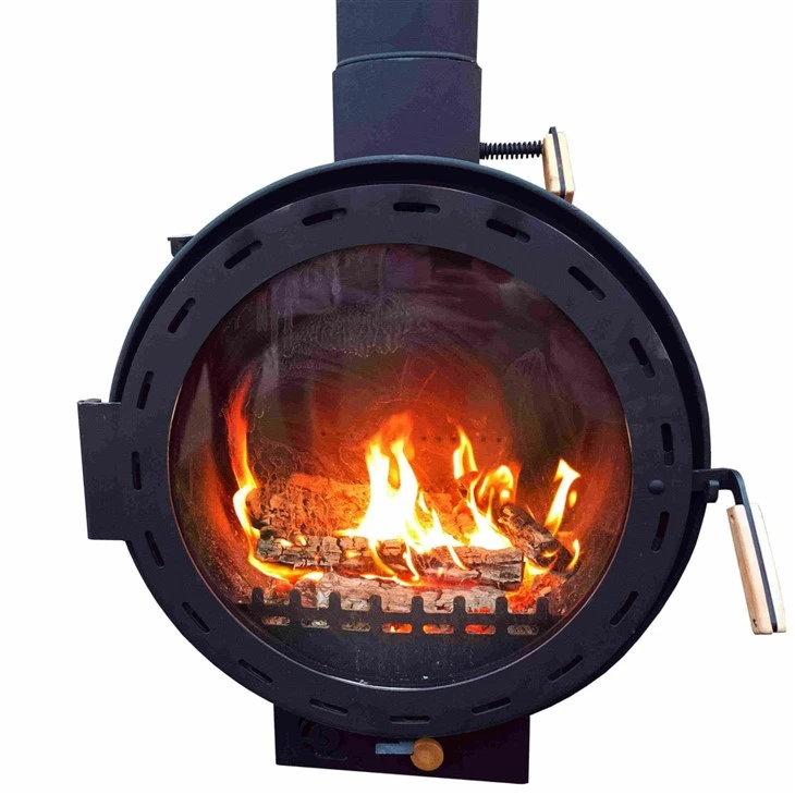 Wood Burning Round Shape Stove Wall Mounted Wheel Fireplace